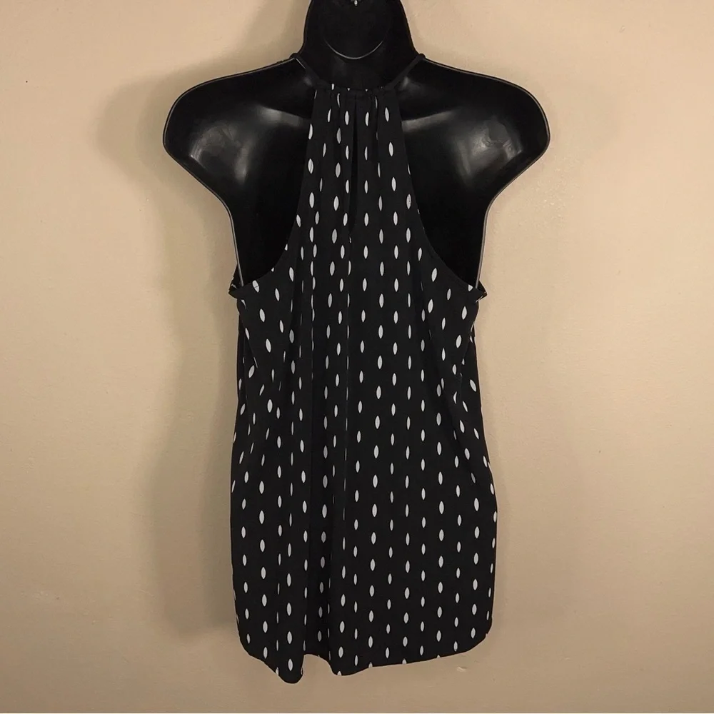 MEDIUM WORTHINGTON BLACK WHITE DOT PRINT SLEEVELESS BLOUSE STRETCH RETRO